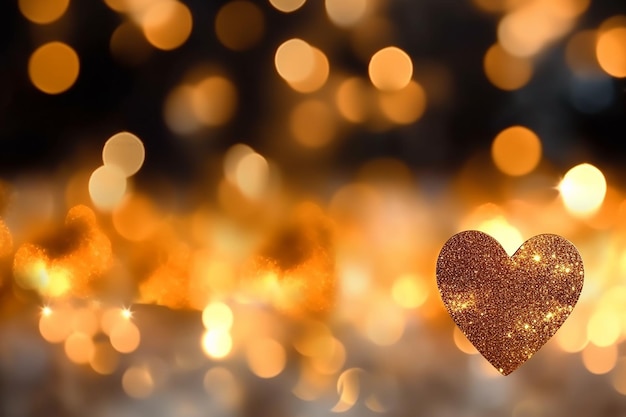 Golden hearts bokeh overlay on blurry background