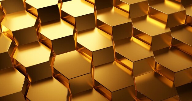金色の六角形のセルタイルは豪華な装飾のインテリアで金色の金属の蜂巣です