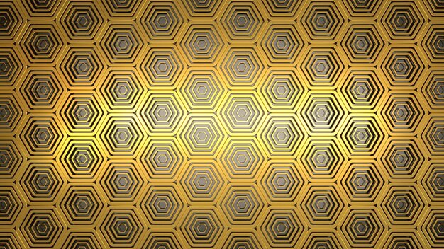 golden hexagon pattern 3d render