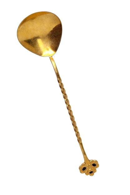 golden holiday spoon with curly handle isolate on a white background