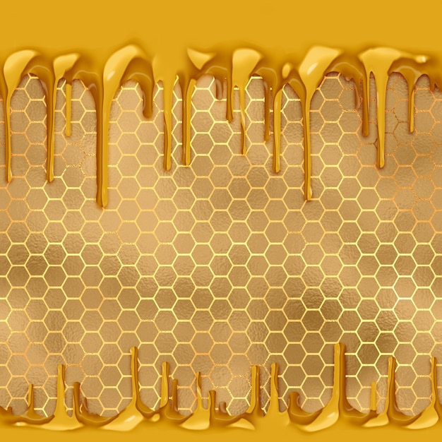 Golden Honey Dripping Over Honeycomb Texture