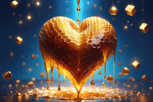 Photo golden honey like a heart shape