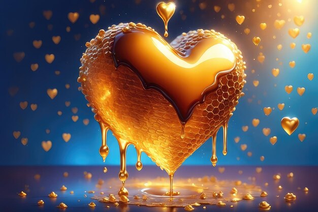 Photo golden honey like a heart shape