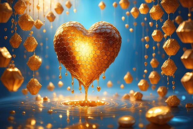 Photo golden honey like a heart shape