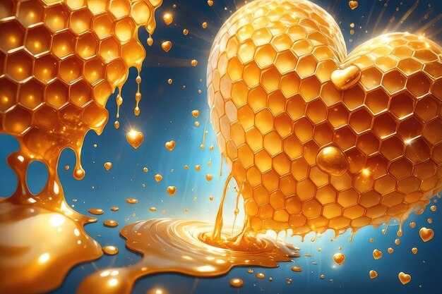 Photo golden honey like a heart shape