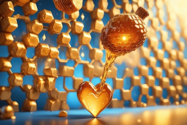 Foto miele dorato a forma di cuore