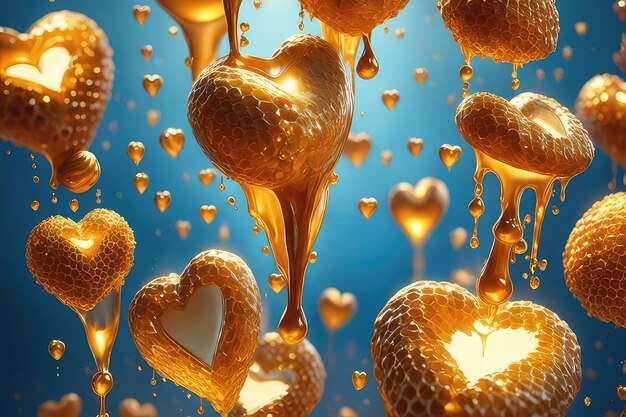 Золотой мед любит абстрактный фон в форме сердца