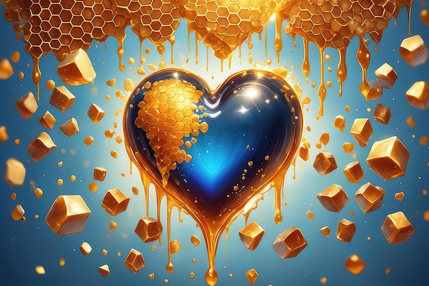 Golden honey likes a heart shape abstract background