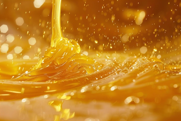 Golden Honey Pouring With Sparkling Dust Effect