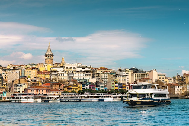 Golden Horn bay and view of Galata Tower in Istanbul Turkey