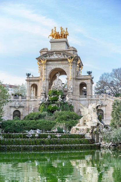 Golden horses and gargoyles in the Citadel Park, Located in the neighborhood of La Ribera, the Ciutadella Park is the largest park in Barcelona. Spain