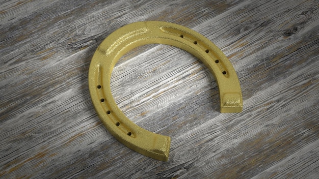 Photo golden horseshoe set on wooden surface