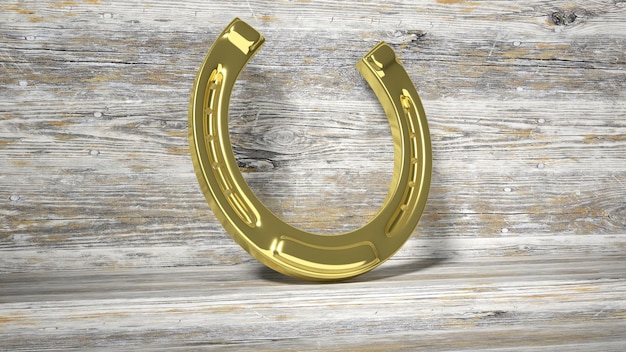 Photo golden horseshoe set on wooden surface