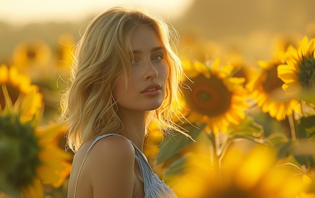 Golden Hour Beauty in Sunflower Field