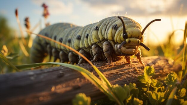 Golden Hour Caterpillar op Log Een prachtige National Geographic foto