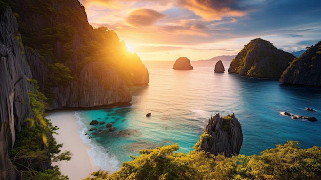 Golden Hour Cliff Image Of Palawan39s Beach In The Philippines