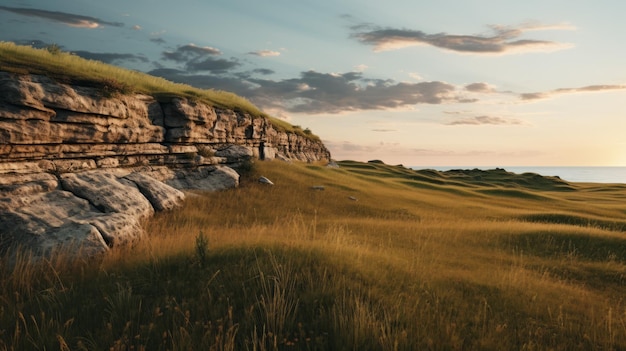 Golden Hour Cliff Unreal Engine 5 Prairiecore Landschap