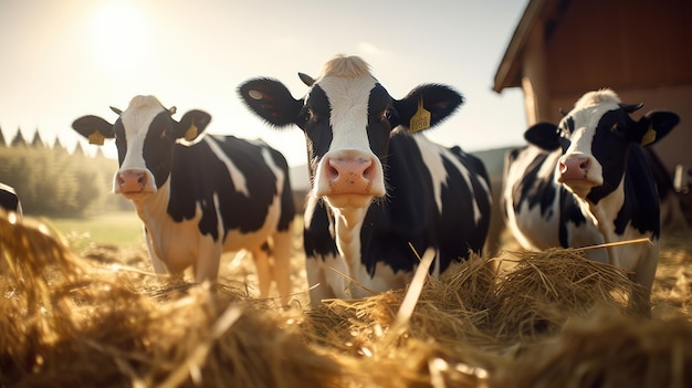 Foto l'ora d'oro alla fattoria lattiero-casearia serene bovine beauty