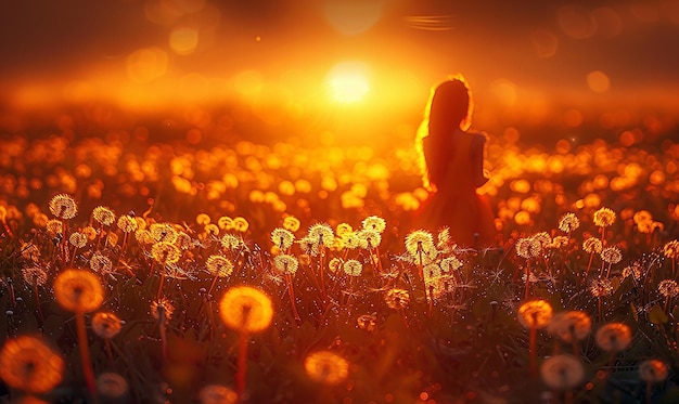 Photo golden hour dandelion field