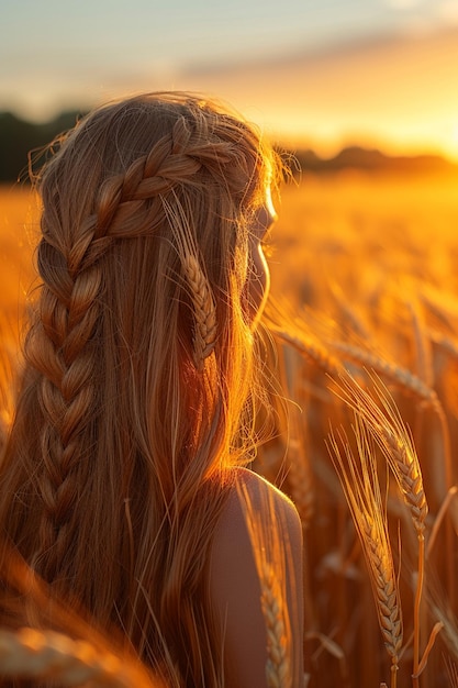 Photo golden hour over a field of wheat ready for the harvest the light blurs with the grain