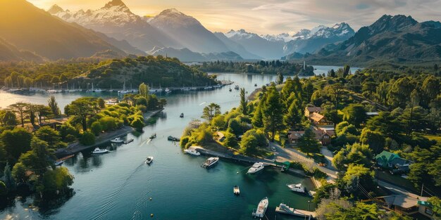 Golden Hour Glow Aerial Vista van de haven van Colingiro in Chili