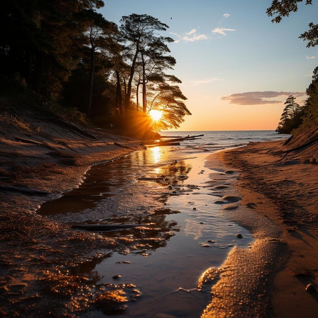 Golden Hour Glow Beach Landschap Foto