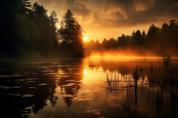 Golden Hour Glow on Tranquil Lake