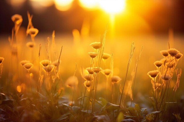 Golden hour light on a meadow nature background image