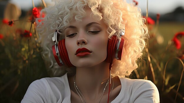 Golden Hour Melody A Portrait of a Woman Lost in Music