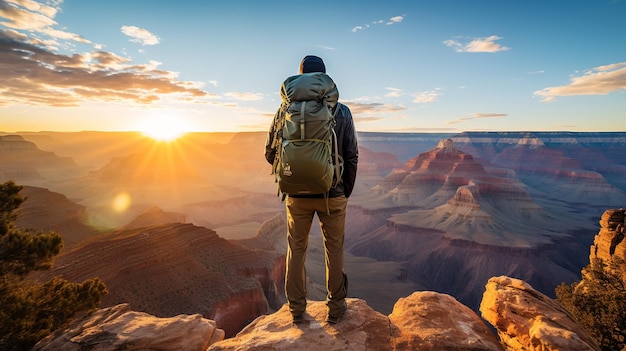 Foto golden hour odyssey solo trekker's blik over grand canyons