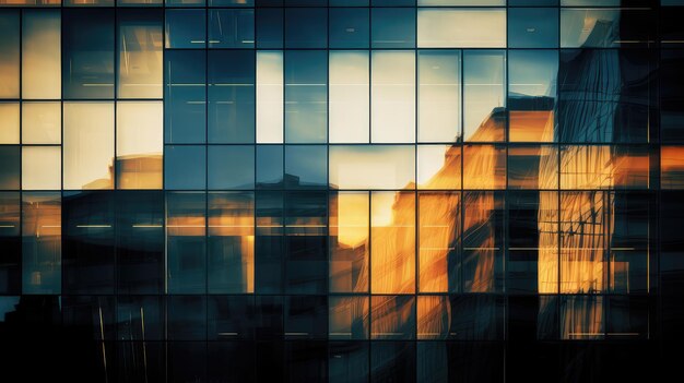 Photo golden hour reflections on glass facade office towers