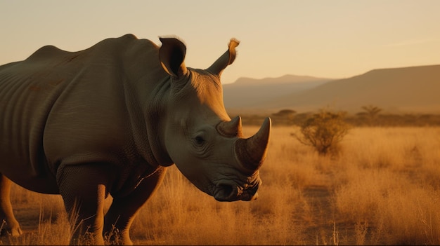 Golden Hour Rhinoceros From Front And Side View
