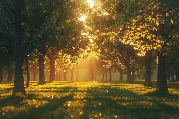 Photo golden hour sunlight streaming through trees octan