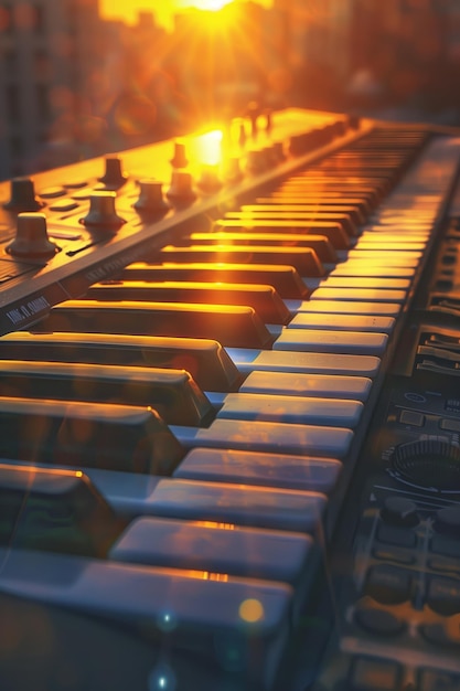 Golden Hour Sunlight on Synthesizer Keyboard