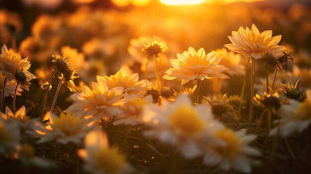 Golden Hour Sunset High Quality Photo Of Daisy Flowers At Sunset