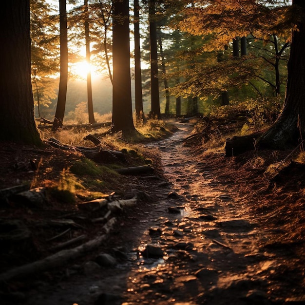 Golden Hour Woods Autumn Landscape Photo