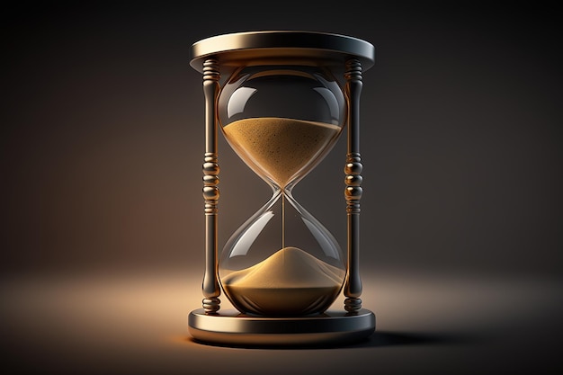 Golden hourglass illustration dark background time concept Generative AI