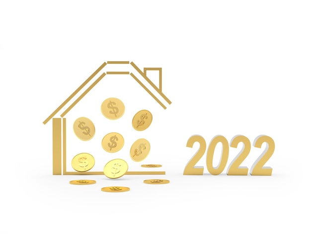 Golden house icon with dollar coins and number of new year