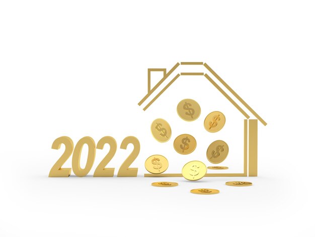 Icona della casa d'oro con monete in dollari e numero di capodanno
