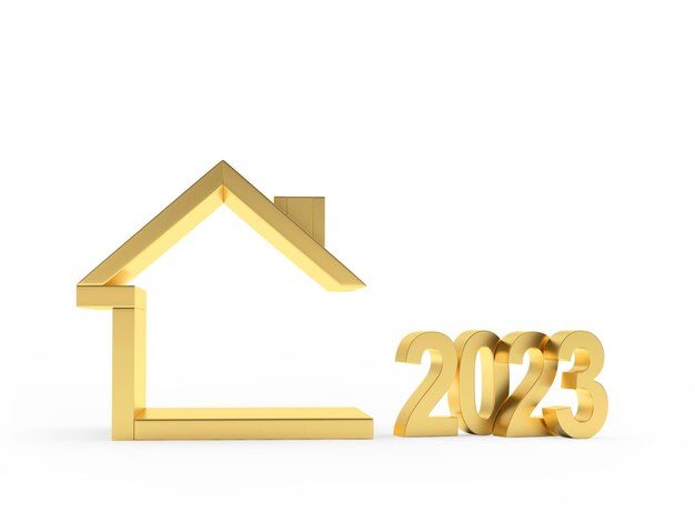 Golden house icon with number new year