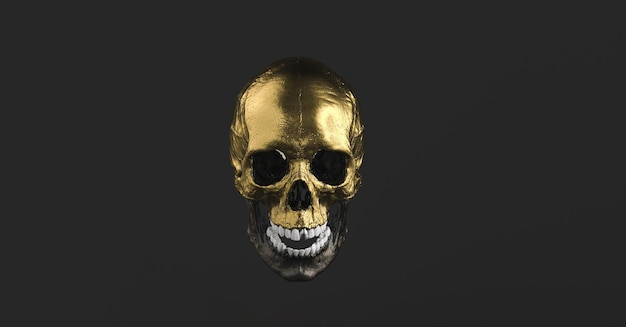 Golden Human Skull and open mouth Jaw Bone Pirate Poison Horror Symbol Halloween Medical Anatomy and medicine concept image