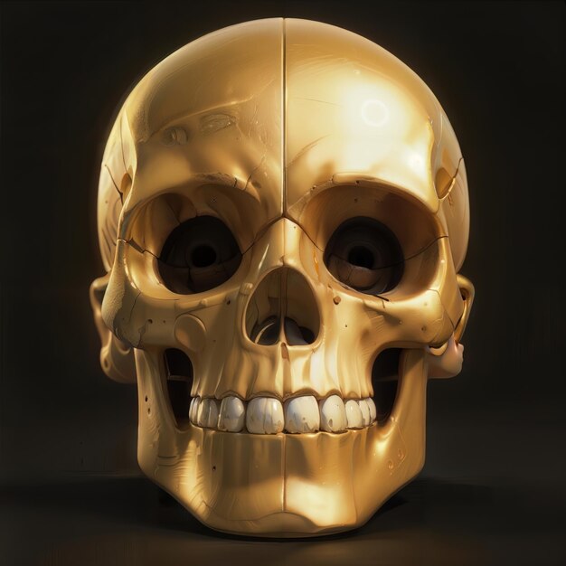 A golden human skull