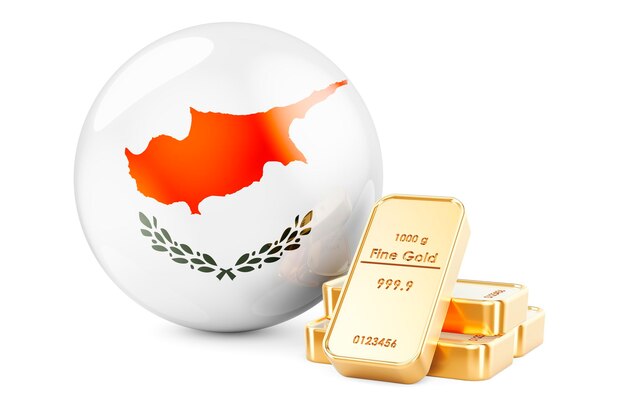 Golden ingots with Cypriot flag Foreignexchange reserves of Cyprus concept 3D rendering