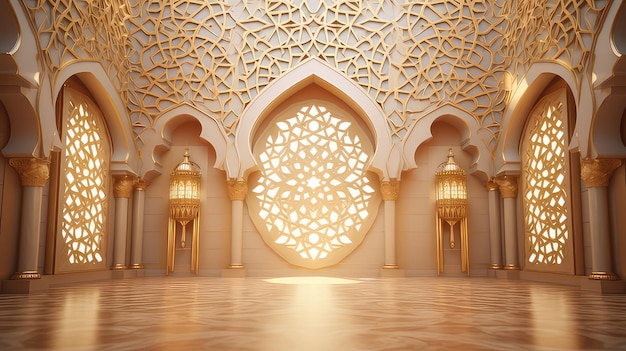 Golden interior mosque for wallpaper background design