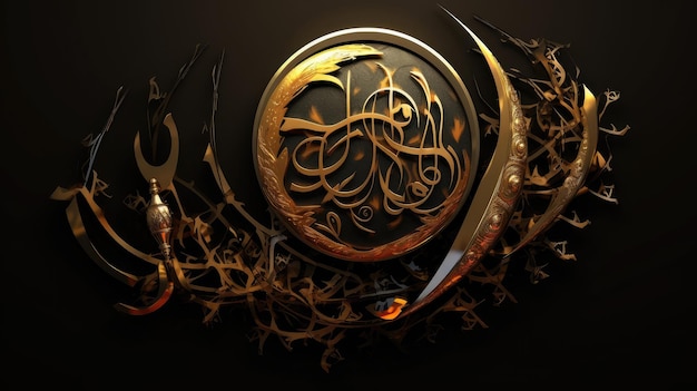 Golden Islamic Calligraphy Artwork On Black Background _14xjpg