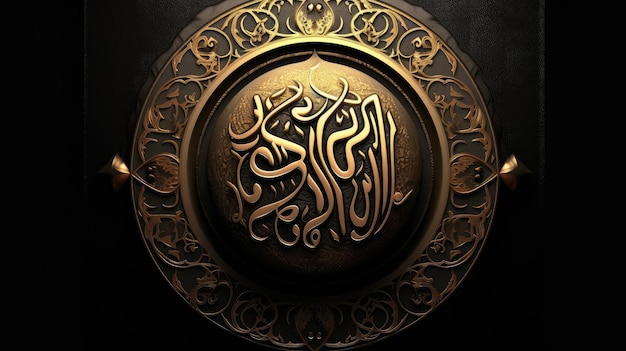黄金のイスラム書法 黒い背景の芸術作品 4xjpg