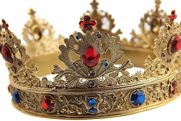 Фото Золотая изолированная корона с красными и синими драгоценностями
