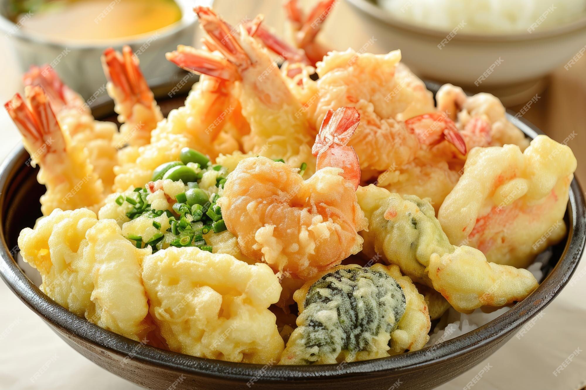 Premium Photo | A golden Japanese tempura featuring an assortment of