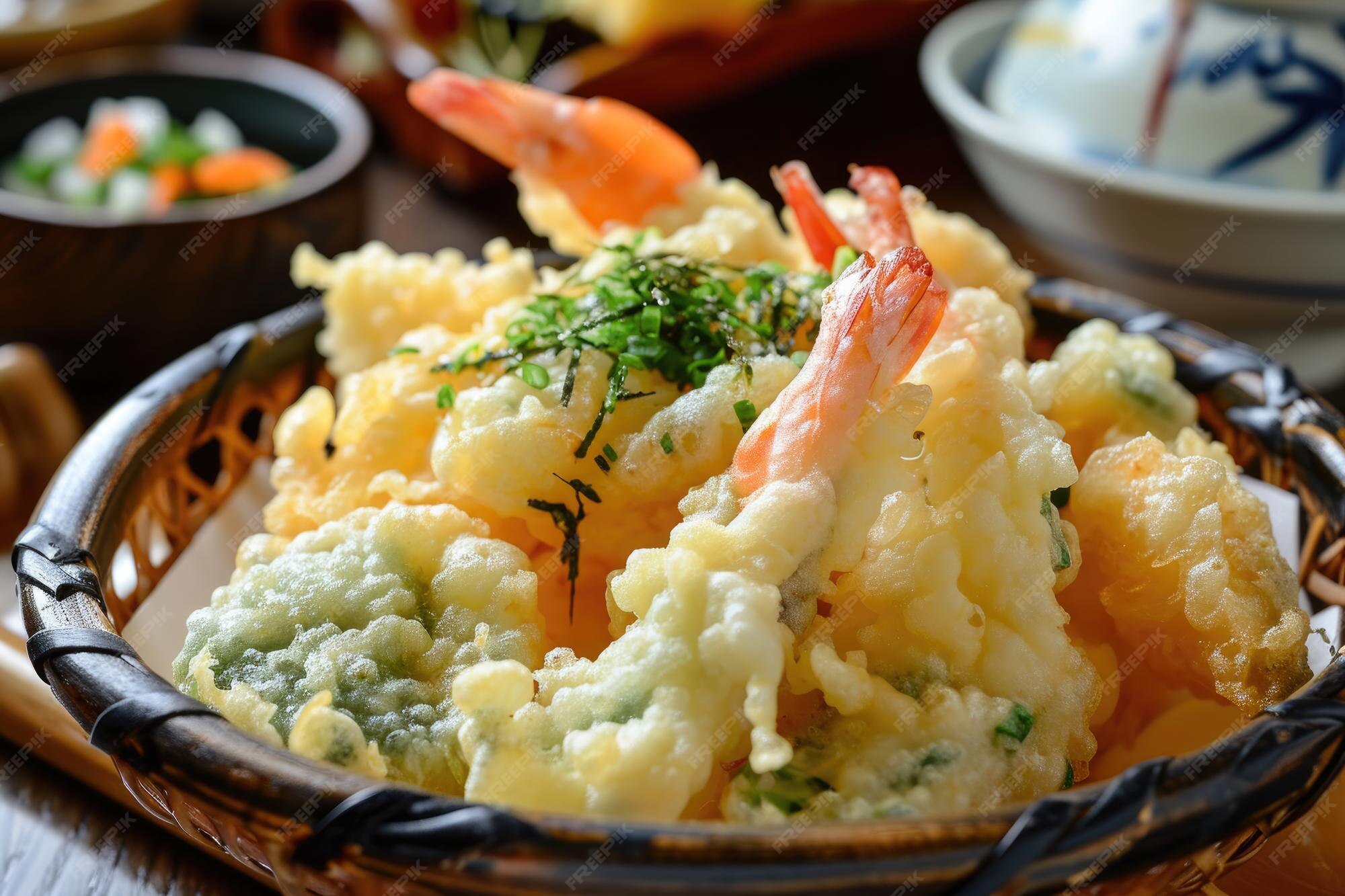 Premium Photo | A golden Japanese tempura featuring an assortment of
