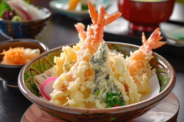 Premium Photo | A golden Japanese tempura featuring an assortment of